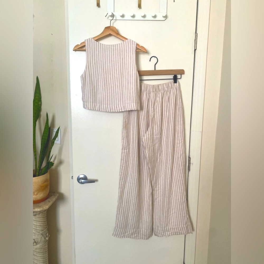 Abercrombie & Fitch Beige Striped Linen Set